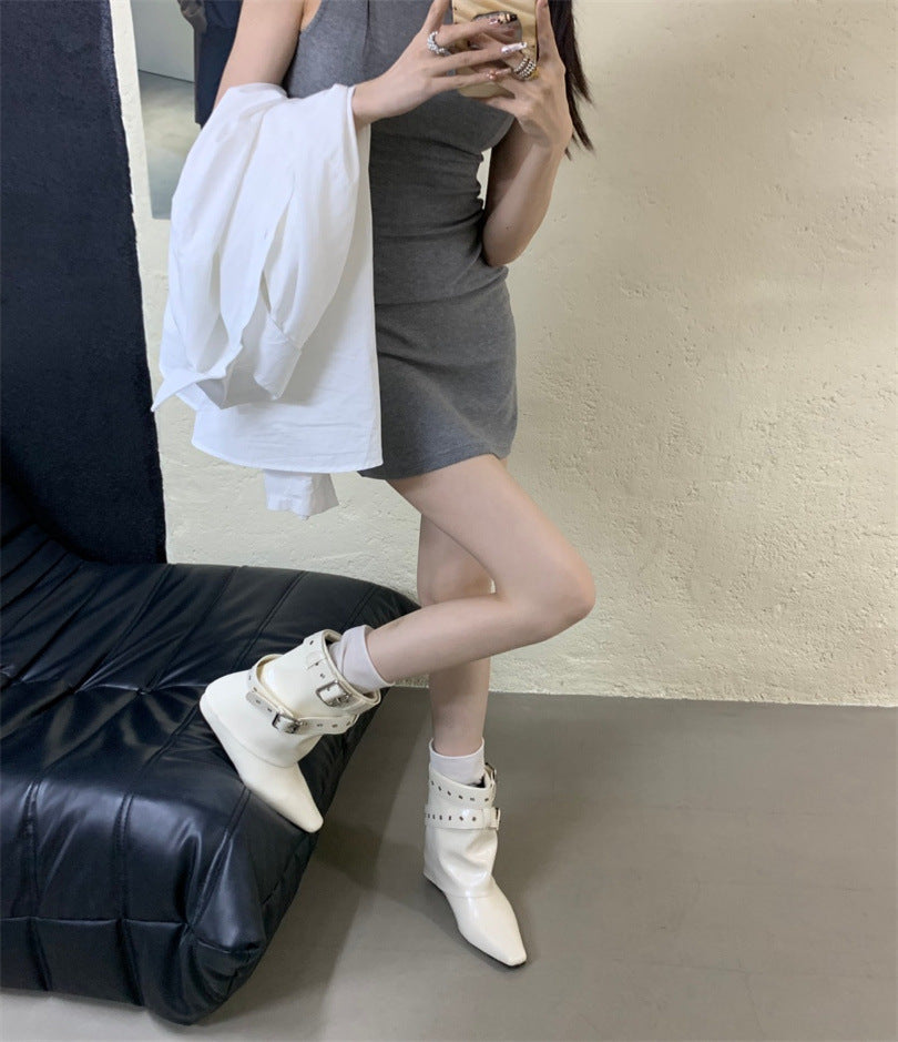 Women's Rivet Trouser Legs Increased Pointed Ankle Women's Shoes