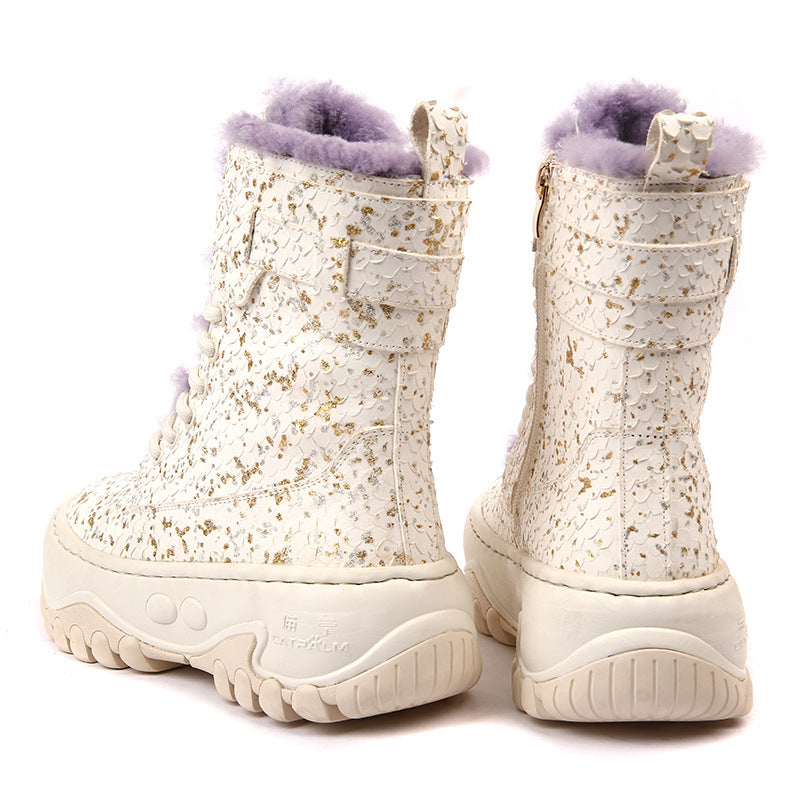 Women's Platform Fleece-lined Thickened Winter Big Cotton Fur Integrated Snow Boots