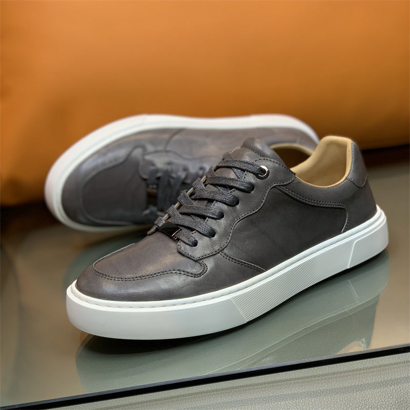 Men's Genuine Fashion Grip Pattern Cowhide Gray Sneakers