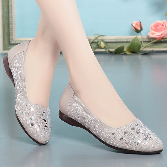 Women's Flat Hollowed Pumps Low Mom Mesh Women's Shoes