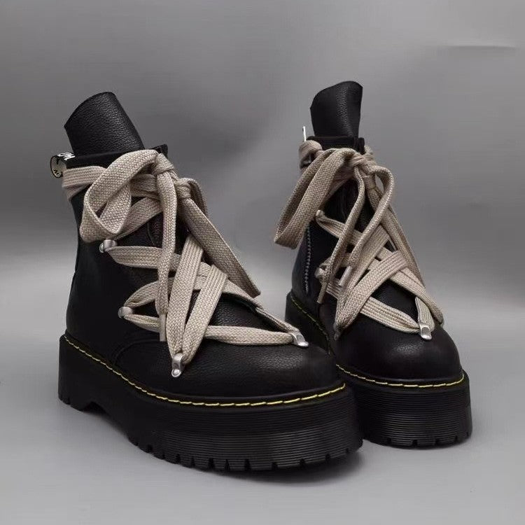 Women's & Men's Martin Six-pointed Star Genuine Strap Platform Lychee Women's Leather Boots