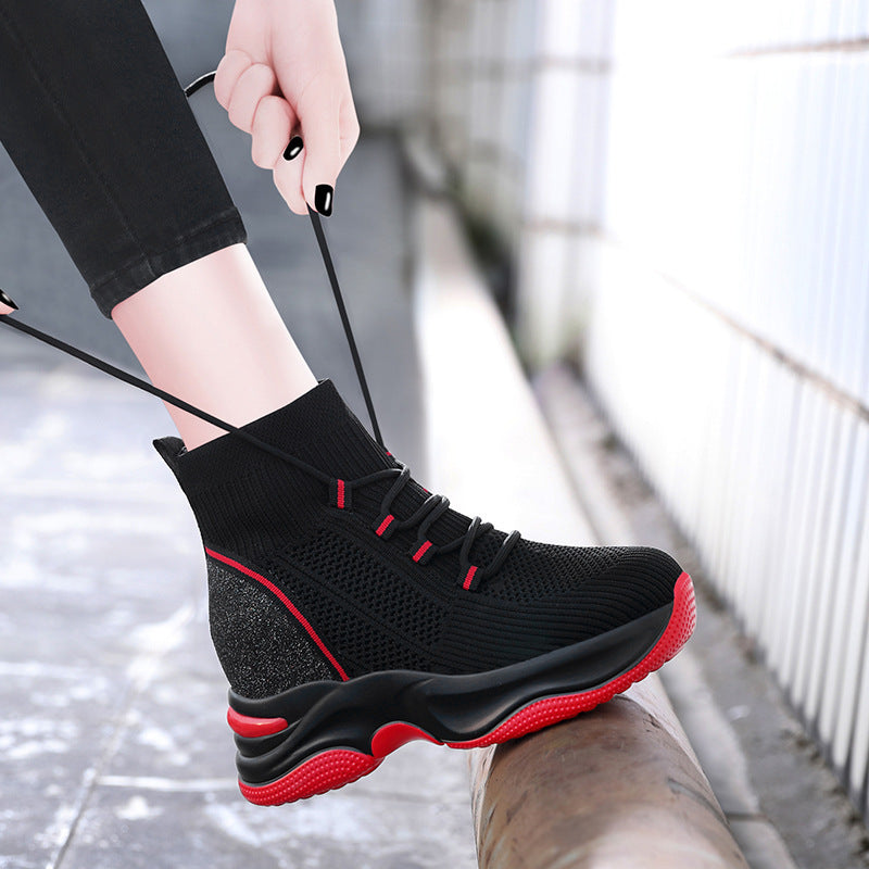 Women's Autumn Invisible Elevated Dad Flying Woven Women's Shoes