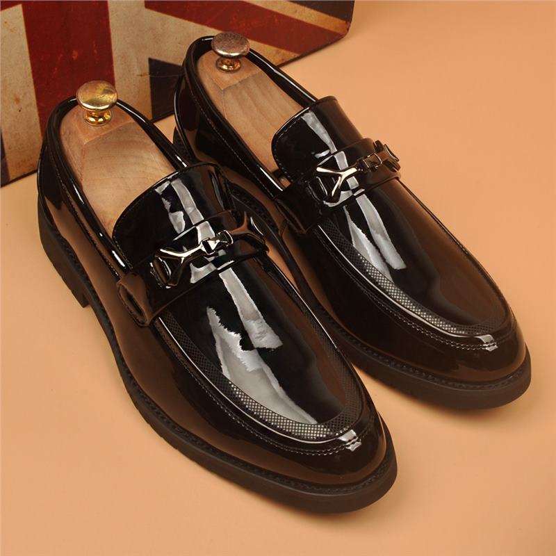 Men's British Glossy Pointed Patent Formal Wear Men's Business Leather Shoes