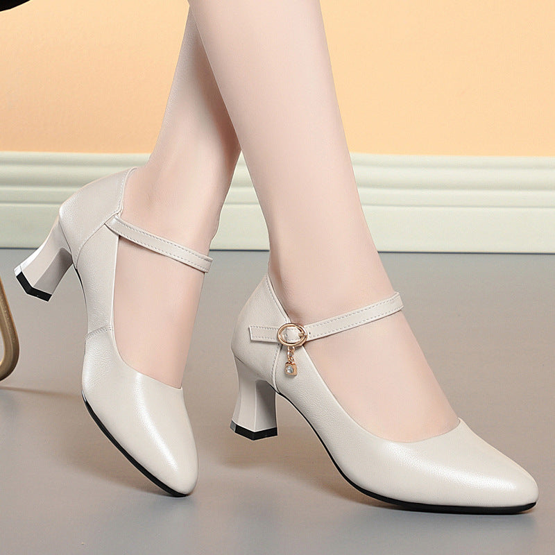 Women's Long Time Not Tired Feet Genuine Stewardess Buckle Breathable Surface High Heeled Sandals