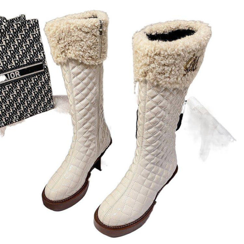 High Female Fleece-lined Thickened Cotton Slimming Women's Snow Boots