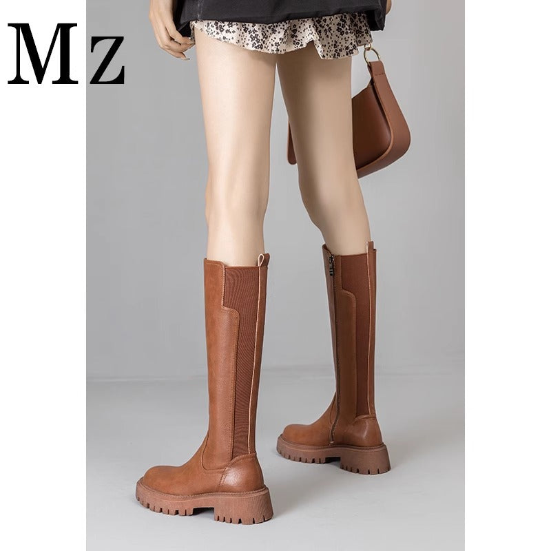 Tube Circumference Springy Thigh Thick Bottom Widened Women's Leather Boots
