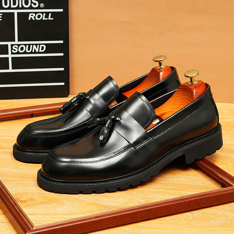 Men's Round Head Thick Bottom Fashion Slip-on Business Leather Shoes