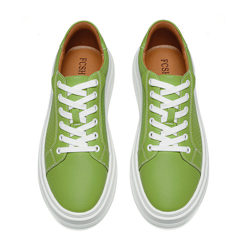 Men's White Cowhide Soft Bottom Breathable Plus Size Men's Board Shoes