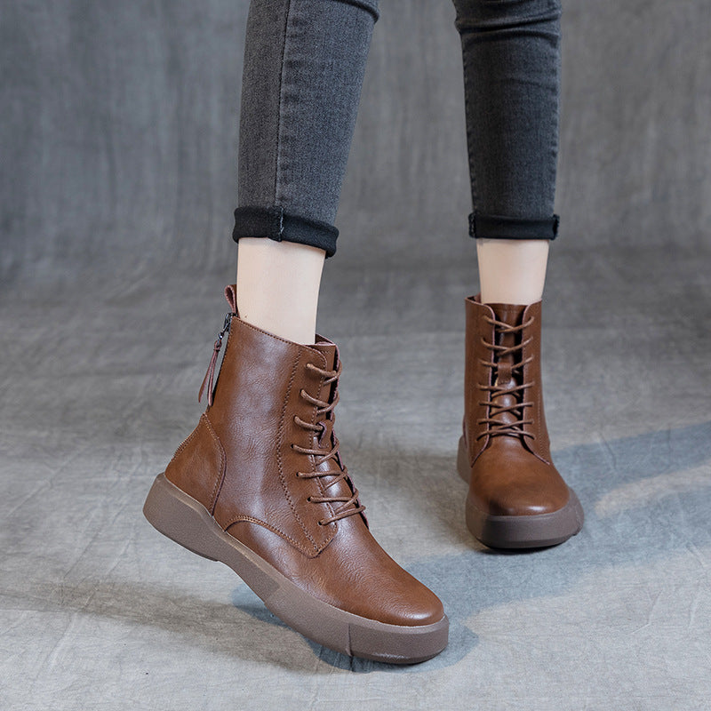 Women's Size Retro Back Double Zipper Flat Ankle Soft Bottom Boots