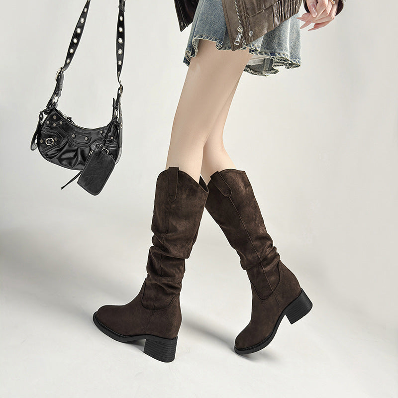 Pile Style Round Toe Slimming V Cut Heels