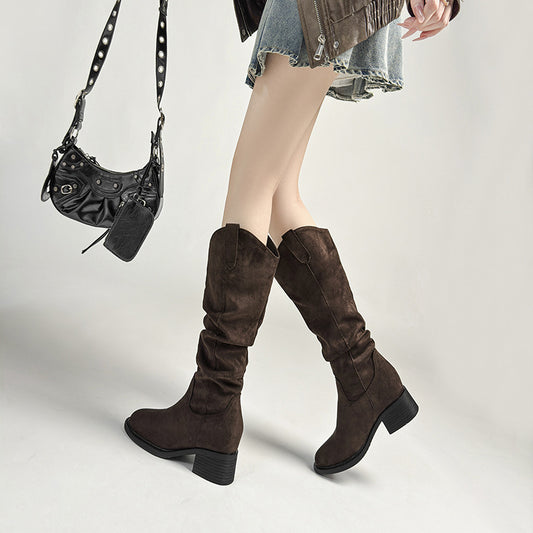Pile Style Round Toe Slimming V Cut Heels