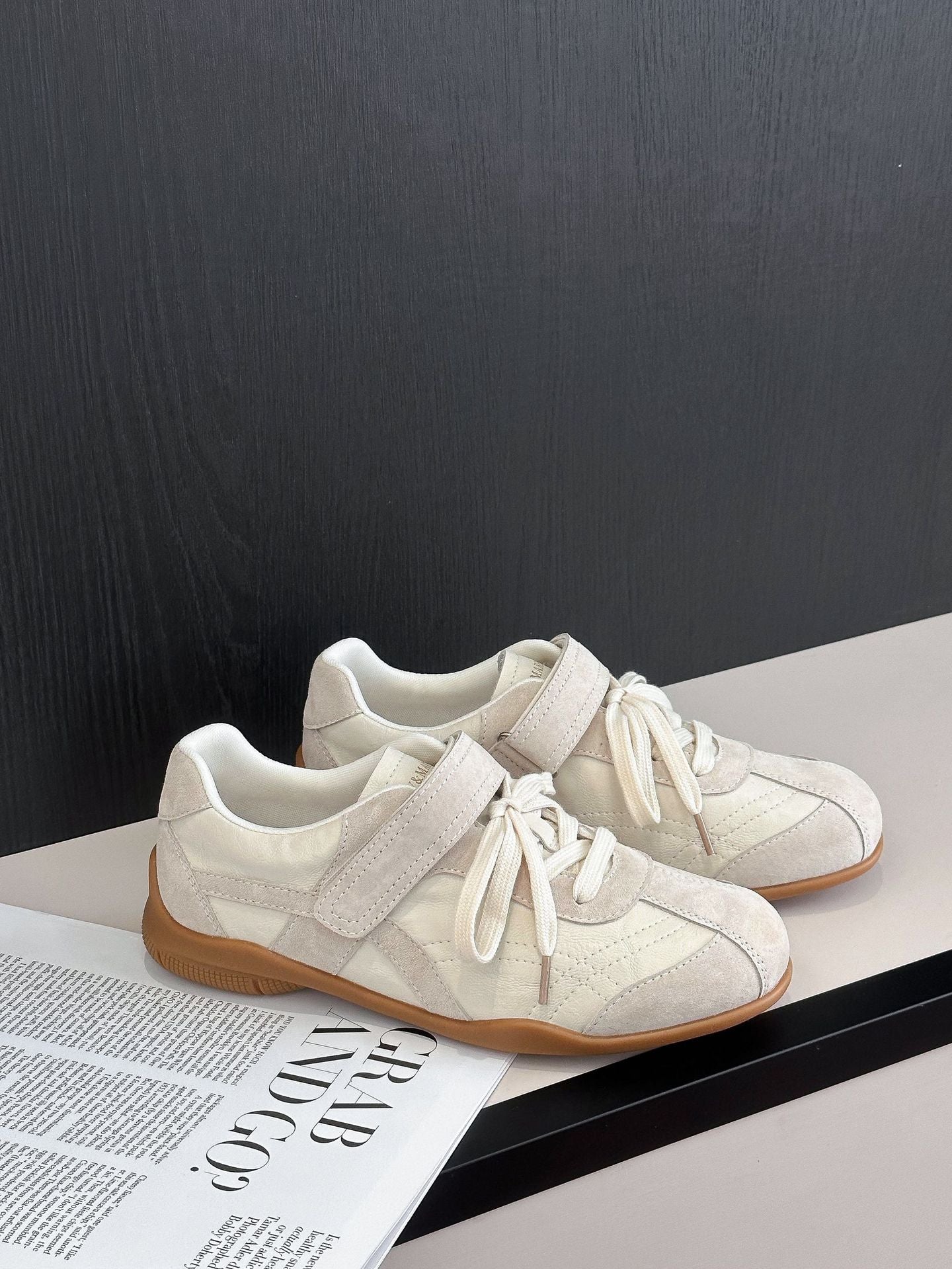 Korean Style Retro Lace Up Velcro German Training Women's Casual Shoes