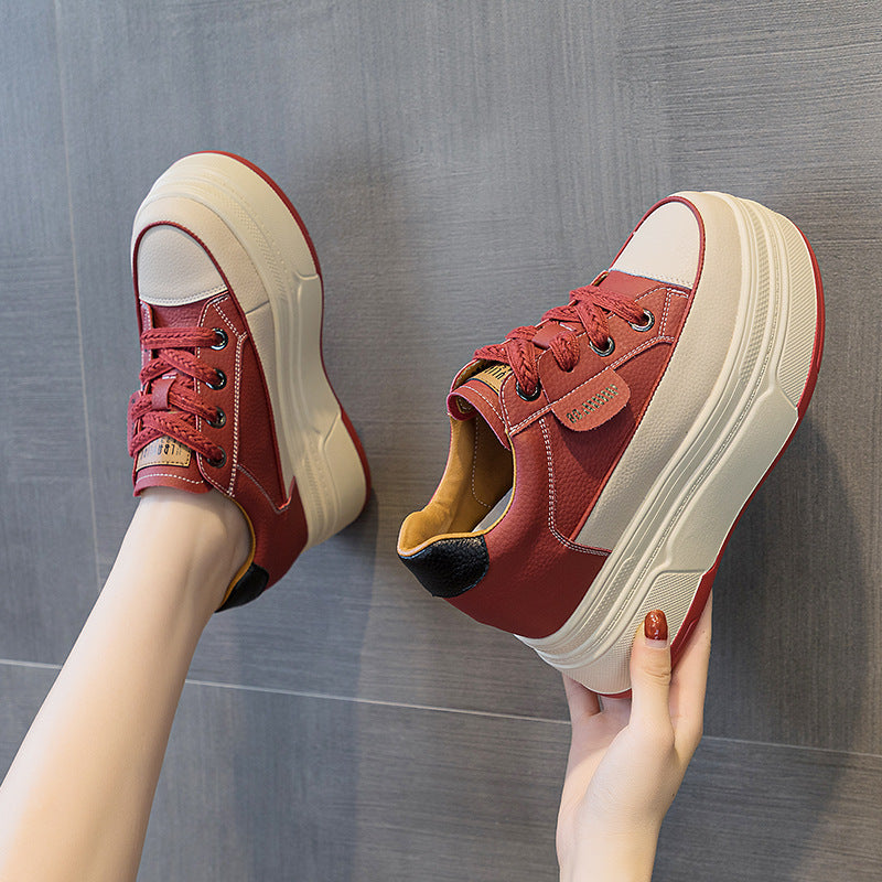 Women's Autumn Small White Hidden Platform Board Heels