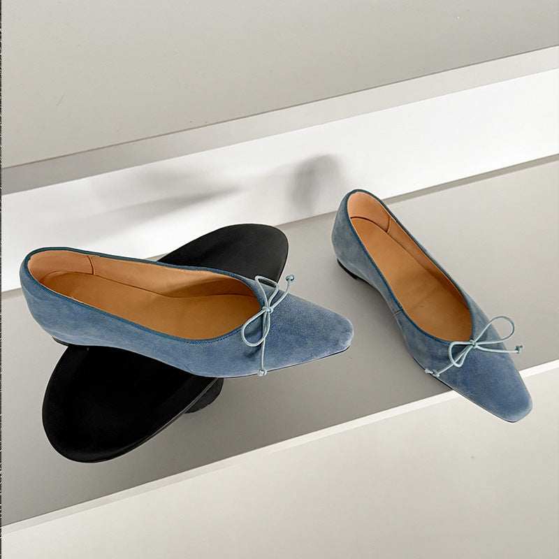 Increasing Insole Gentle Bow Pumps Low-cut Square Toe Women's Casual Shoes