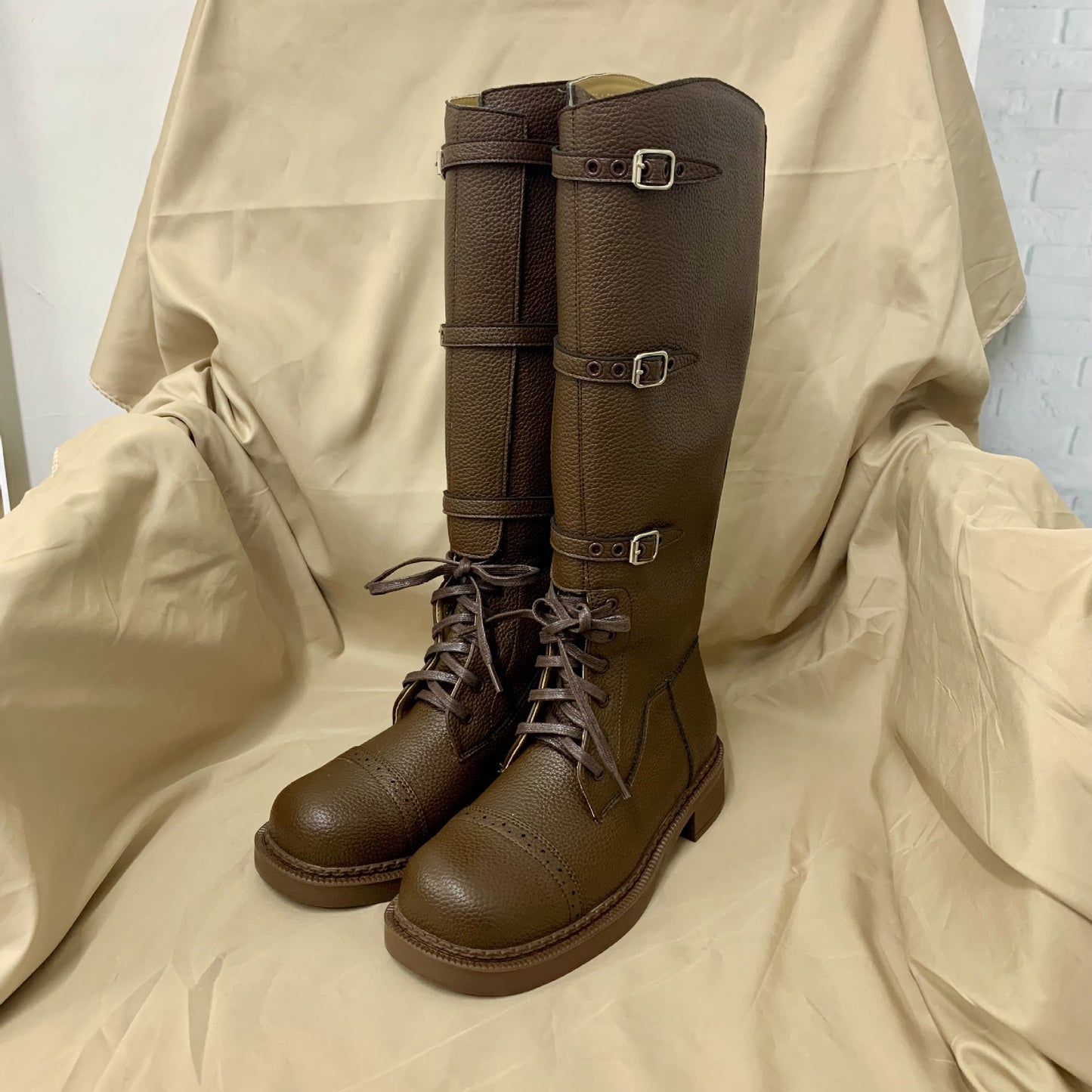 Women's Belt Buckle Retro Chunky High Top Martin Boots