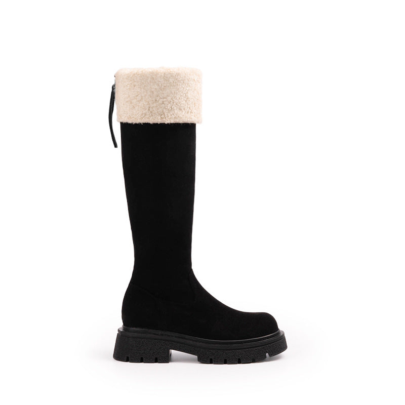 Women's Height Increasing Warm Hair Turning Plus Veet Tube Chunky Suede Women's Leather Boots