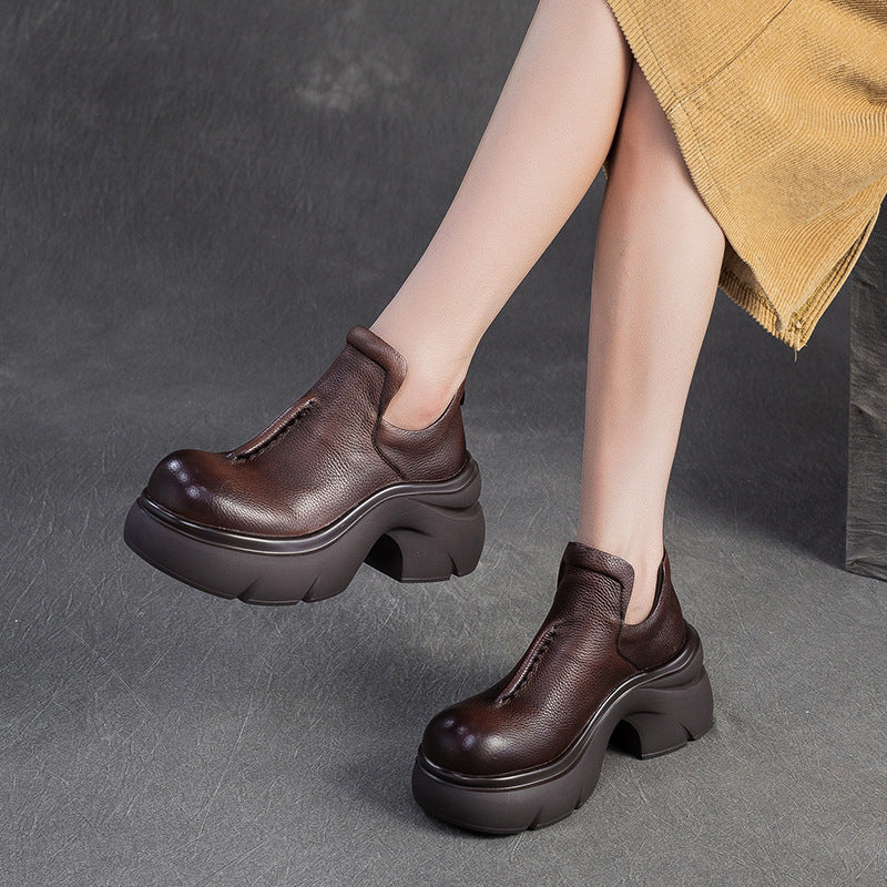 Women's Shu Retro Back Zipper Booties Commuting Comfortable Women's Leather Boots