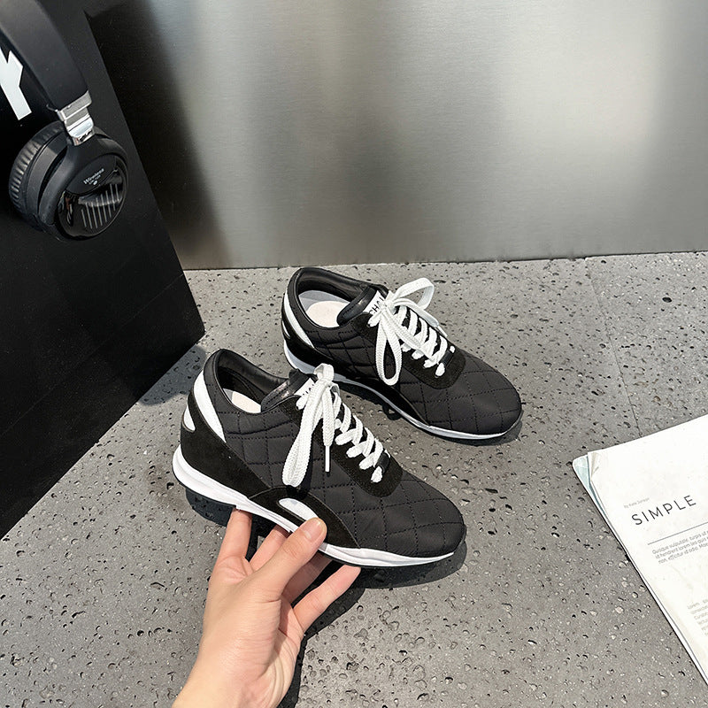 Women's Increasing Insole Classic Style Rhombus Color Matching Casual Shoes