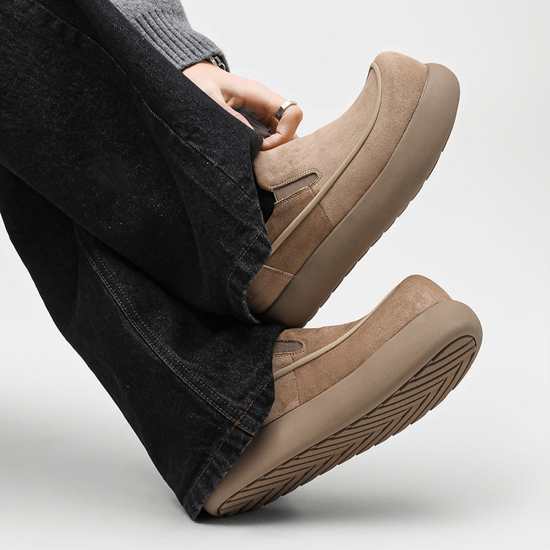 Men's Flannel Round Head Thick Bottom Slip-on Lazy Leisure Loafers/doug Shoes