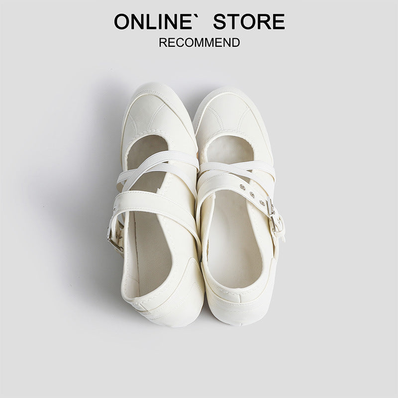 Women's Invisible Height Increasing Insole Retro Ballet Mary Jane Red German Women's Shoes