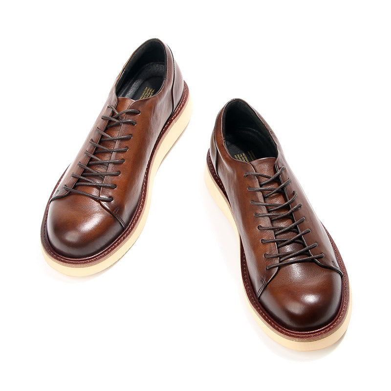 Men's Toe Vintage Big Top Layer Cowhide Casual Shoes