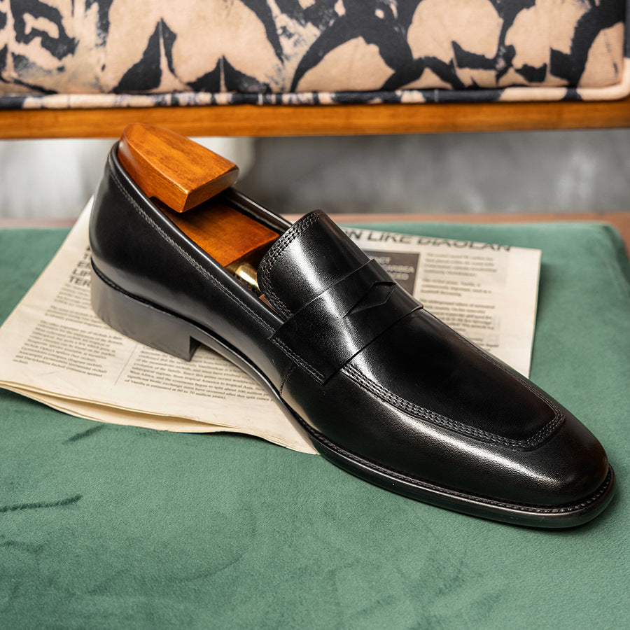 Men's Quality Penny Square Toe Cowhide Slip-on Loafers