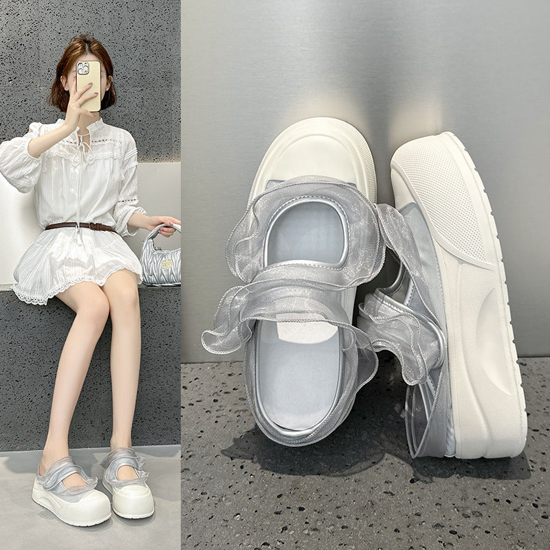 Women's Summer Lace Closed Toe Half Platform Velcro Slippers