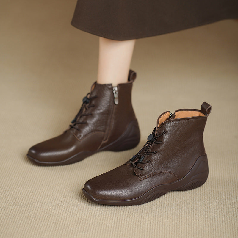 Women's Sports Bottom Chelsea Ankle Low Sheepskin British Style Handsome Side Heels