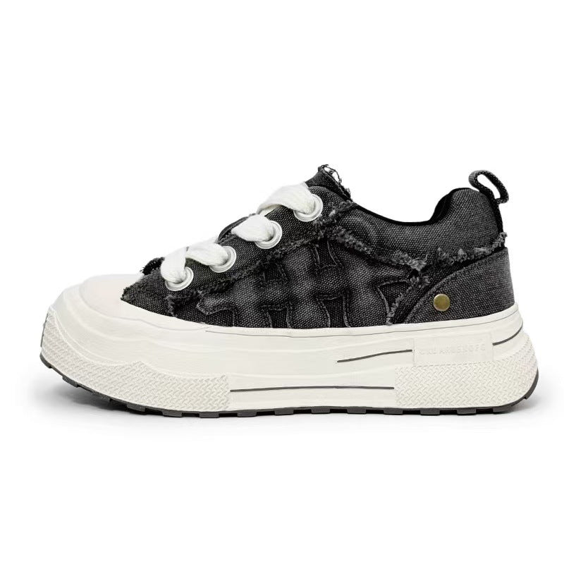 Women's Wang He's Gray Ensemble Series Vintage Plum Blossom Sneakers