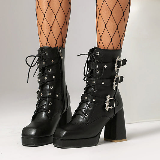 Women's Super High Short Metal Belt Buckle Heels
