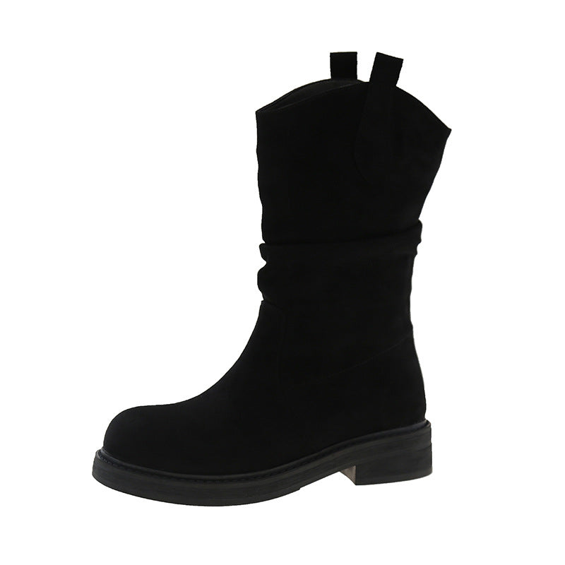 Women's Flat Pleated Pile Style Long Knight Boots