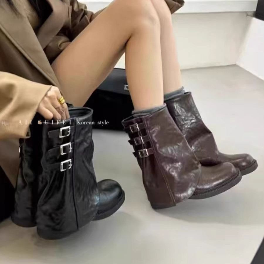 Women's Hot Pleated Pants Pipe Retro British Style Martin Boots