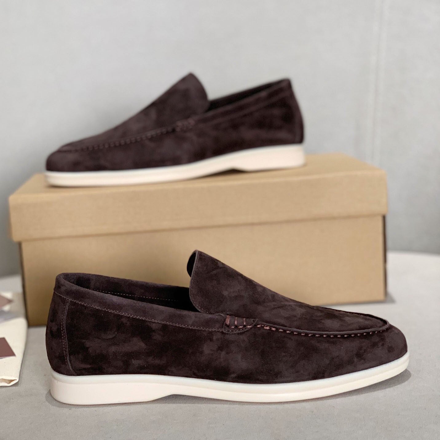 Women's & Men's Beef Tendon Soft Bottom Slip-on Suede Loafers