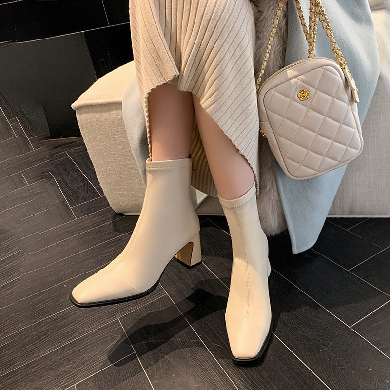 Women's Skinny Martin Temperament Western Style Square Heels