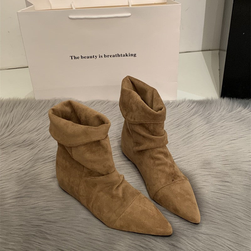Women's Insole Pile Style Pointed Khaki With Skirt High Women's Leather Boots