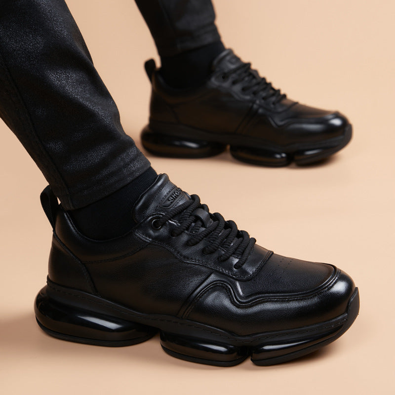 Men's Top Layer Cowhide Fashionable Sports Platform Height Casual Shoes