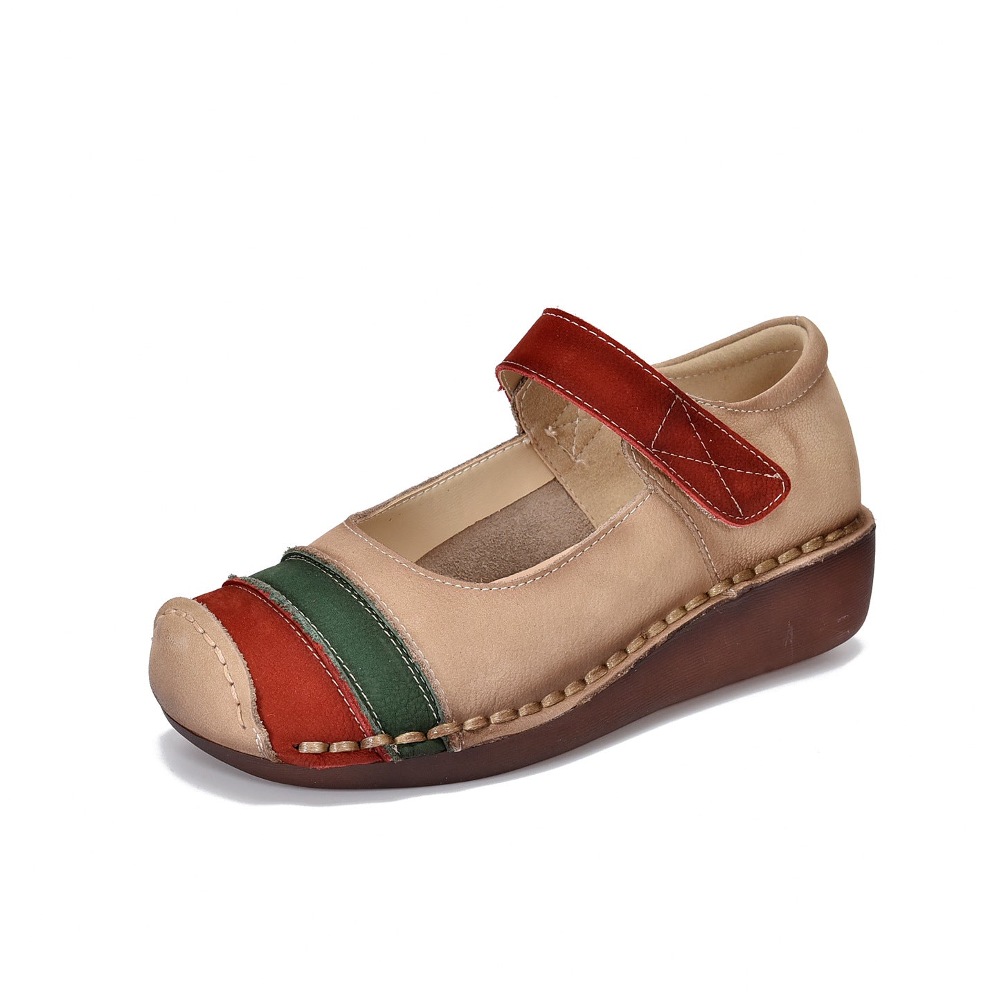 Women's Toe Stitching Genuine Soft Bottom Wedge Pumps Men's Shoes