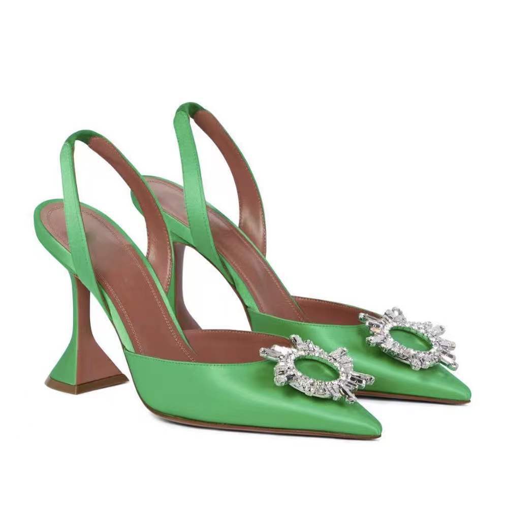 Women's Solid Color Pointed Toe Sun Buckle Rhinestone Sandals