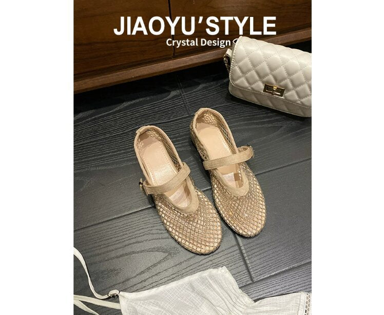 Women's Style Starry Sky Ballet Rhinestone Mesh Flat Bottom Sandals