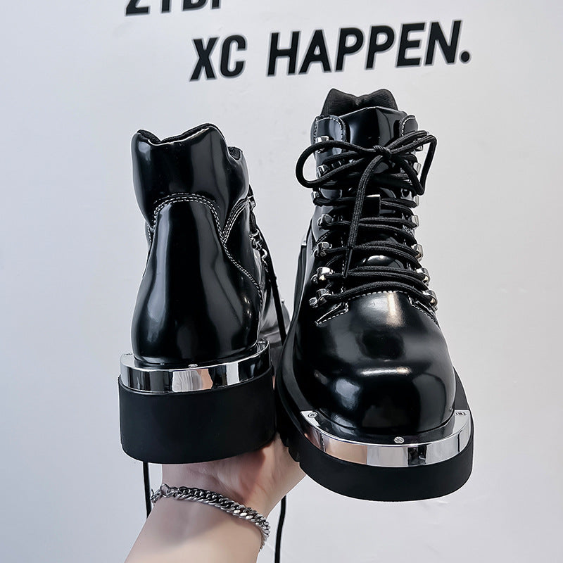 Men's British Style Thick Bottom Black Martin Leather Shoes