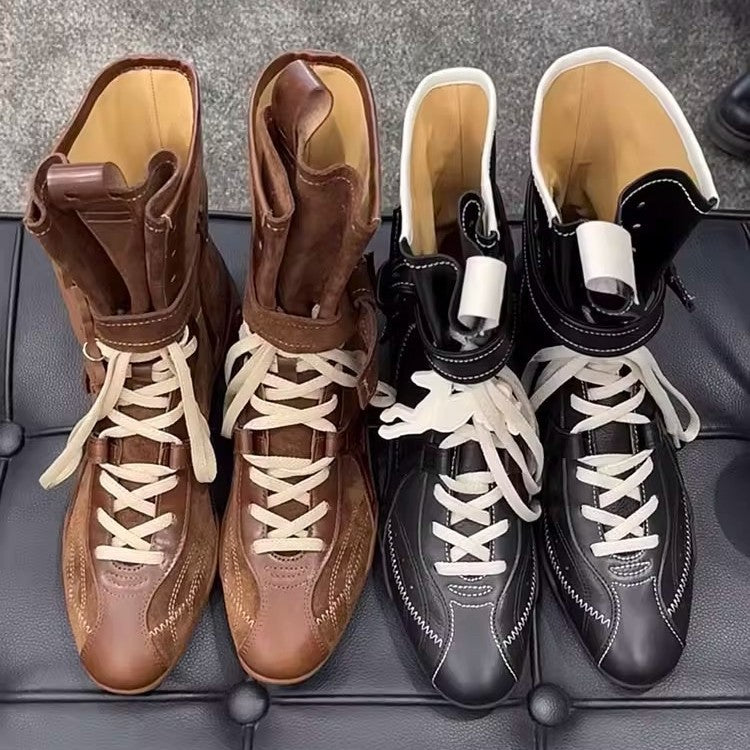Women's Hight Increasing Martin Boxing Matte Flat Ankle German Boots