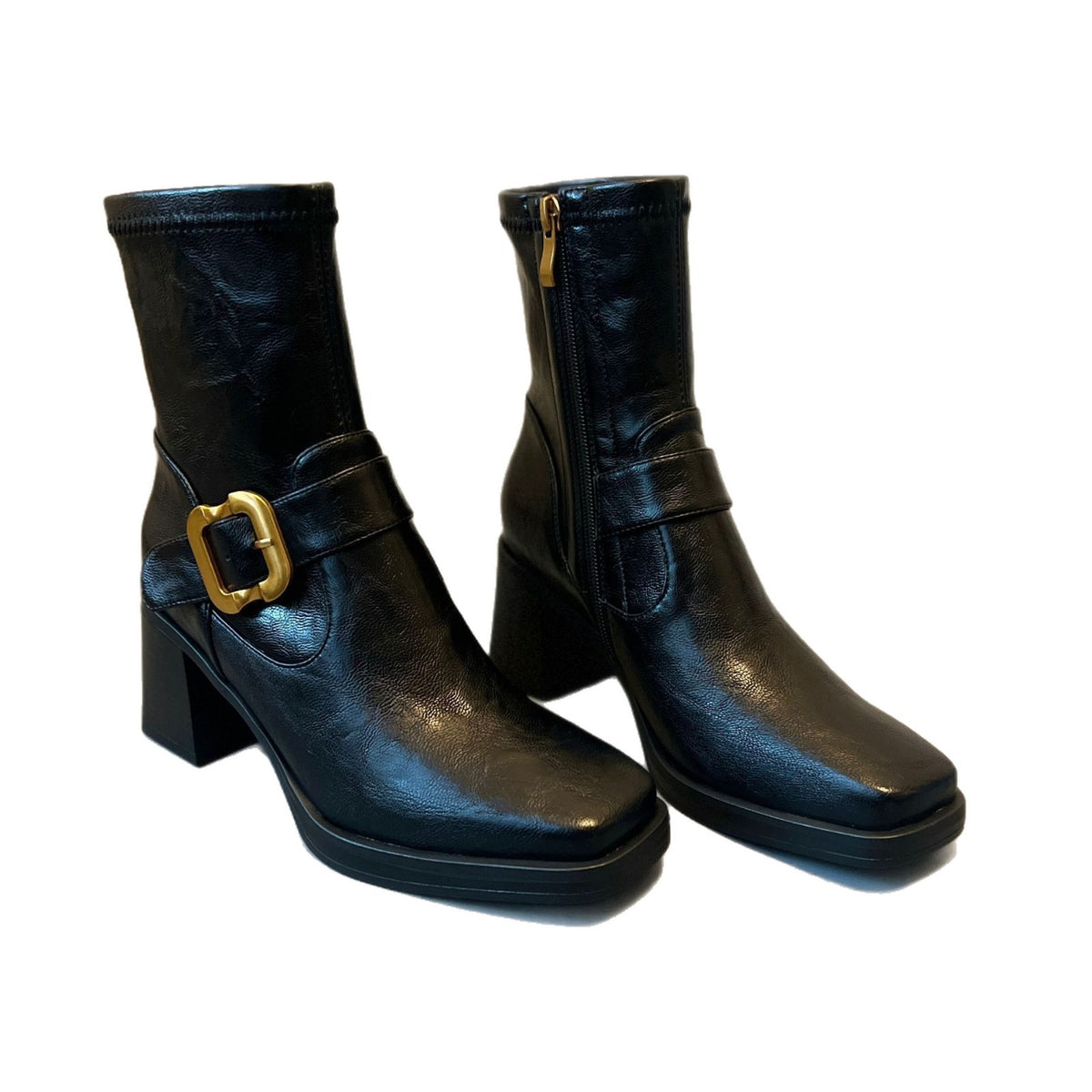 Women's Skinny Retro Elegance High Square Toe Booties Women's Leather Boots