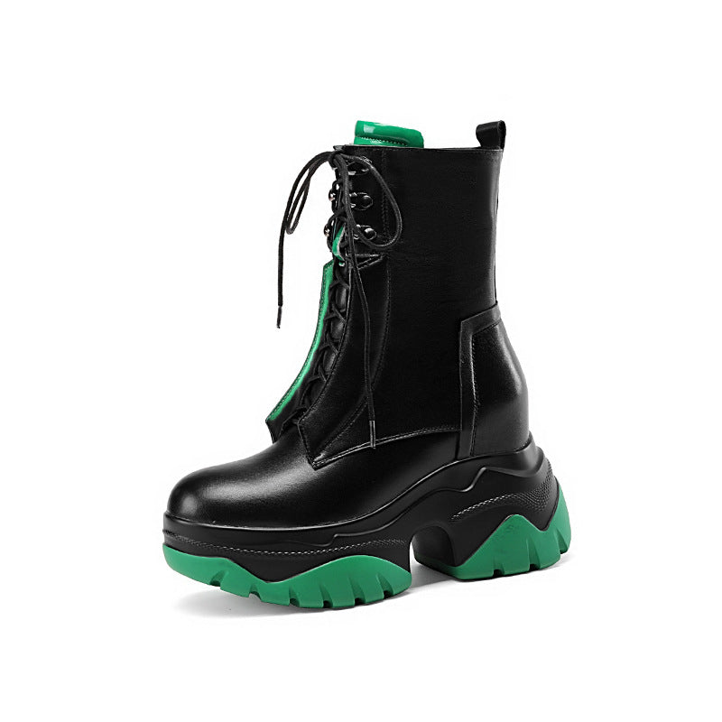 Women's Toe Martin Muffin Bottom British Style Black White Boots