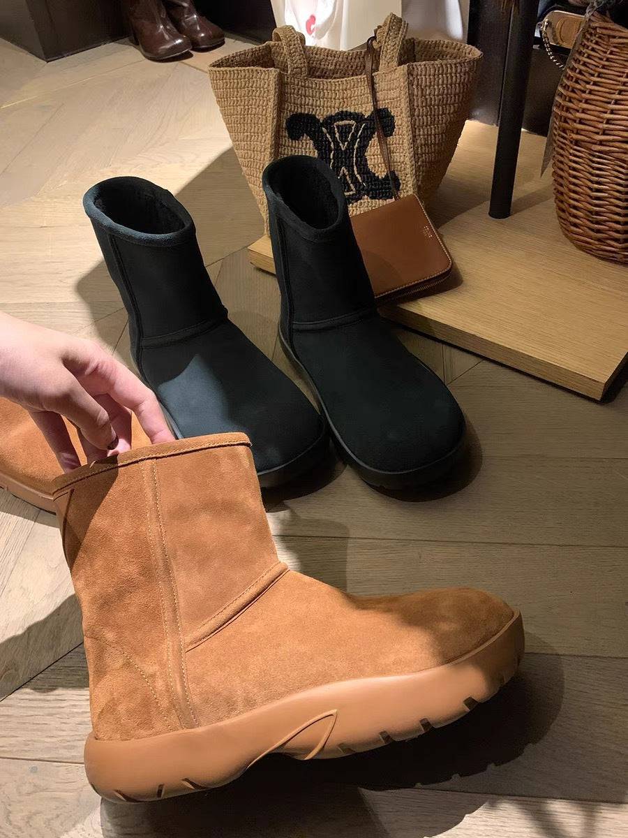 Women's Winter Cow Split Round Head Ankle Sports Bottom Warm Snow Boots