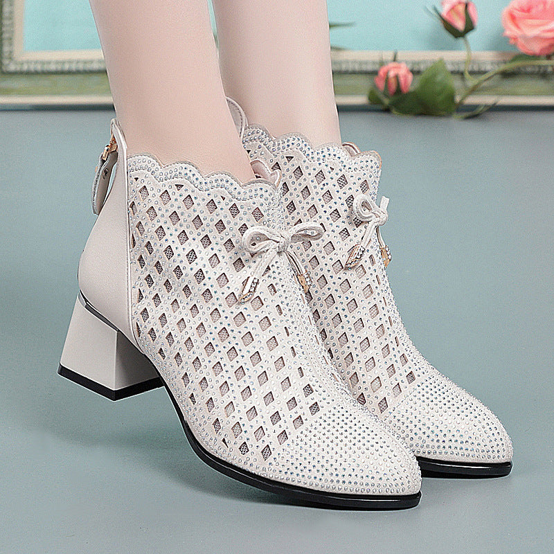 Women's Ankle Genuine Hollowed Toe Box Chunky Sandals