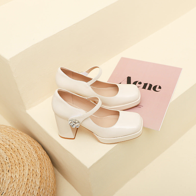 Women's High Mary Jane Waterproof Platform Square Heels