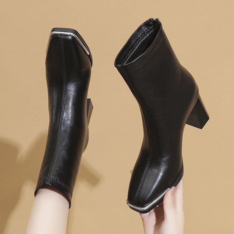 Women's Soft High Square Toe Chunky Fashion Veet Heels