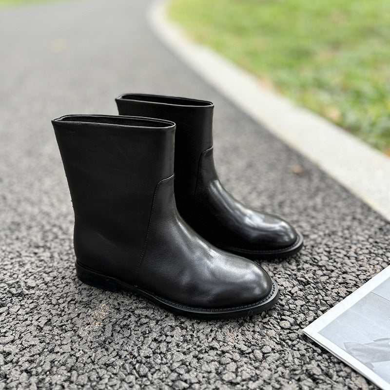 Women's Minimalist Basic Genuine Round Toe For Simple Women's Leather Boots