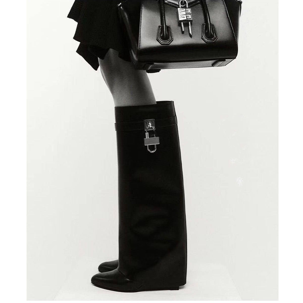 Women's Catch High Tube Pants Wedge Knight Height Increasing Insole Large Women's Leather Boots