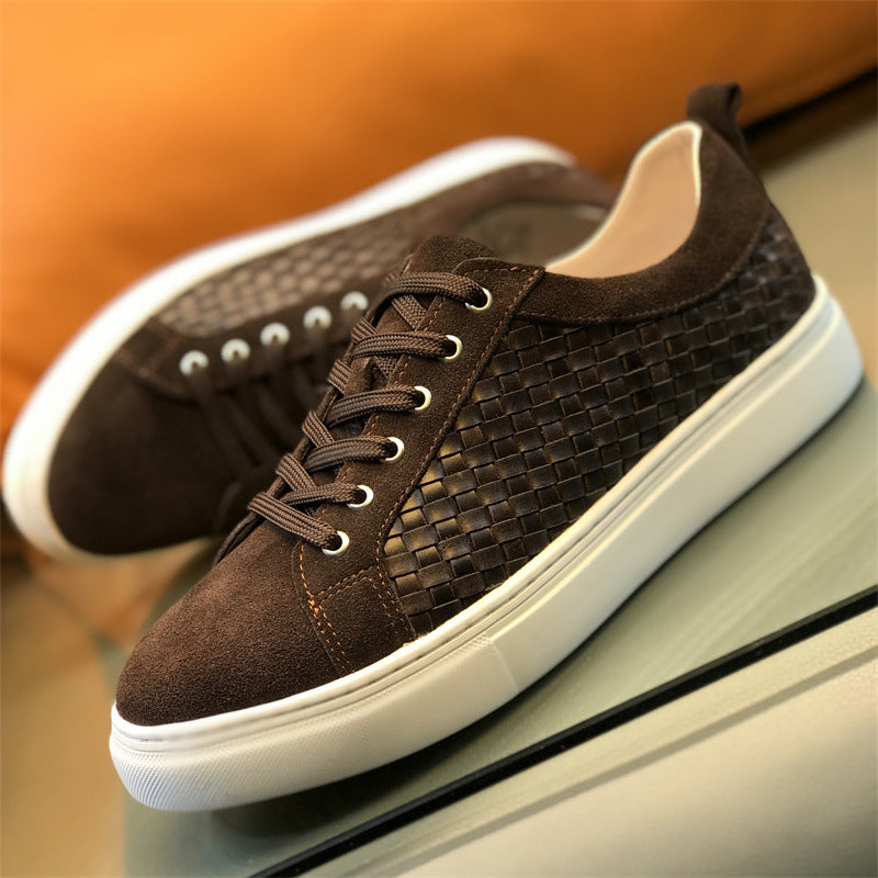 Men's Genuine Braided First Layer Cowhide Board Sneakers
